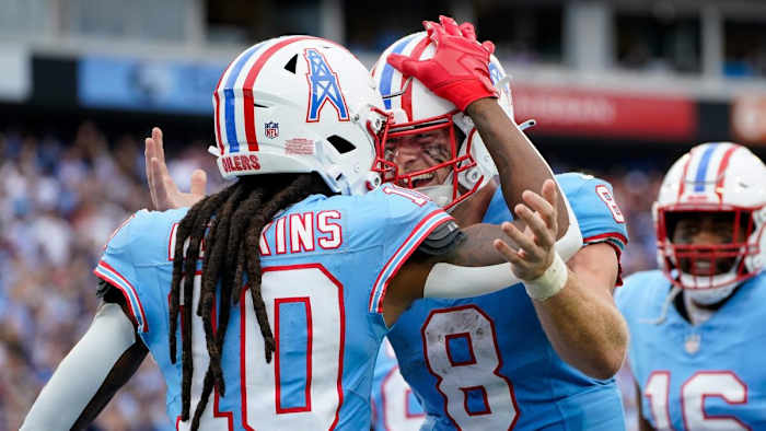 Titans rookie QB Will Levis tossed a pair of touchdowns to DeAndre Hopkins in his first regular-season action Sunday in Week 8.